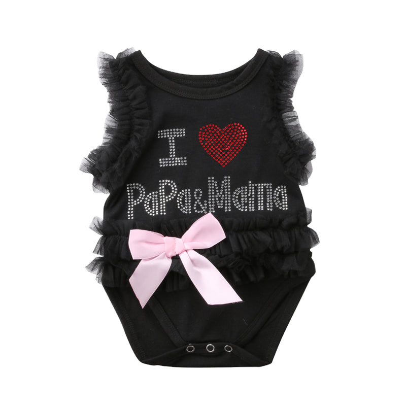 Cute Newborn Baby Girls Sequin Letters Cotton Lace Romper Jumpsuit Outfits Clothes - ebowsos