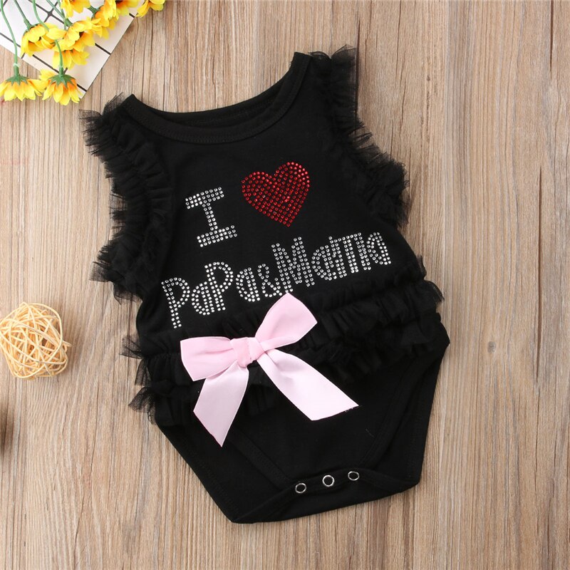 Cute Newborn Baby Girls Sequin Letters Cotton Lace Romper Jumpsuit Outfits Clothes - ebowsos