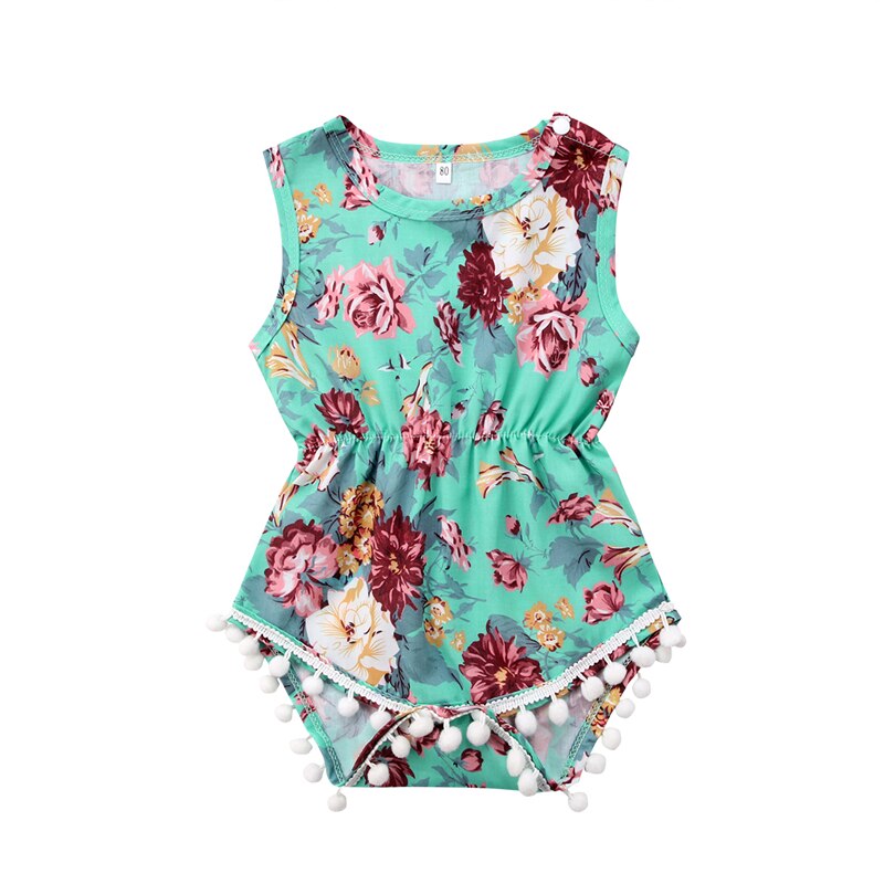 Cute Newborn Baby Girls Sleeveless Tassel Romper Floral Print Jumpsuit Sunsuit Outfits Set Clothes - ebowsos