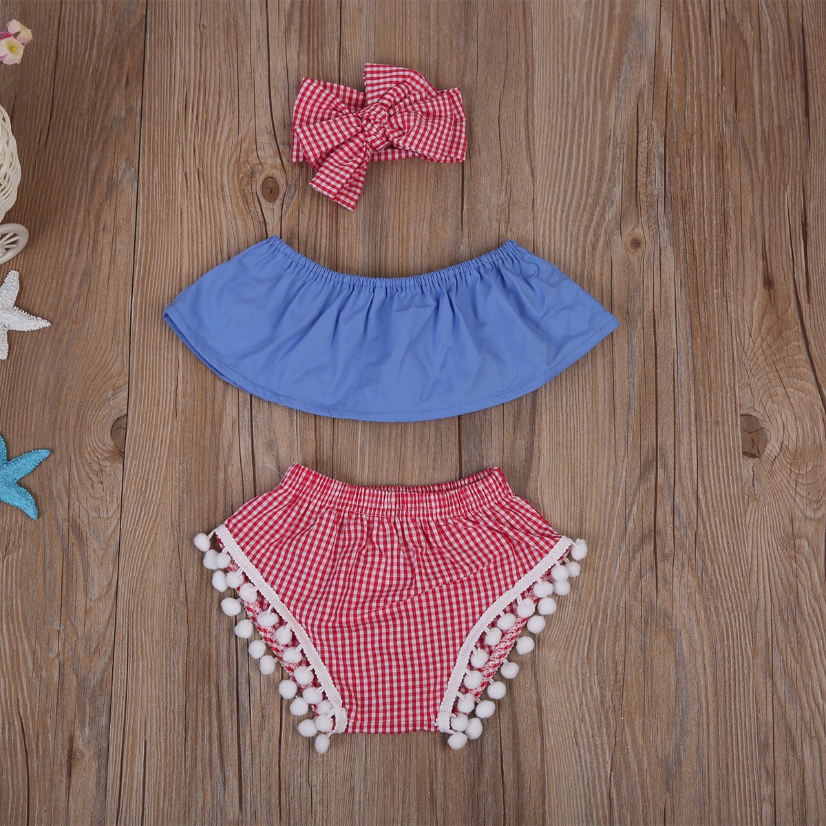 Cute Newborn Baby Girls Tops+Tassel Short Pants+Headband Outfits Sunsuit Clothes - ebowsos