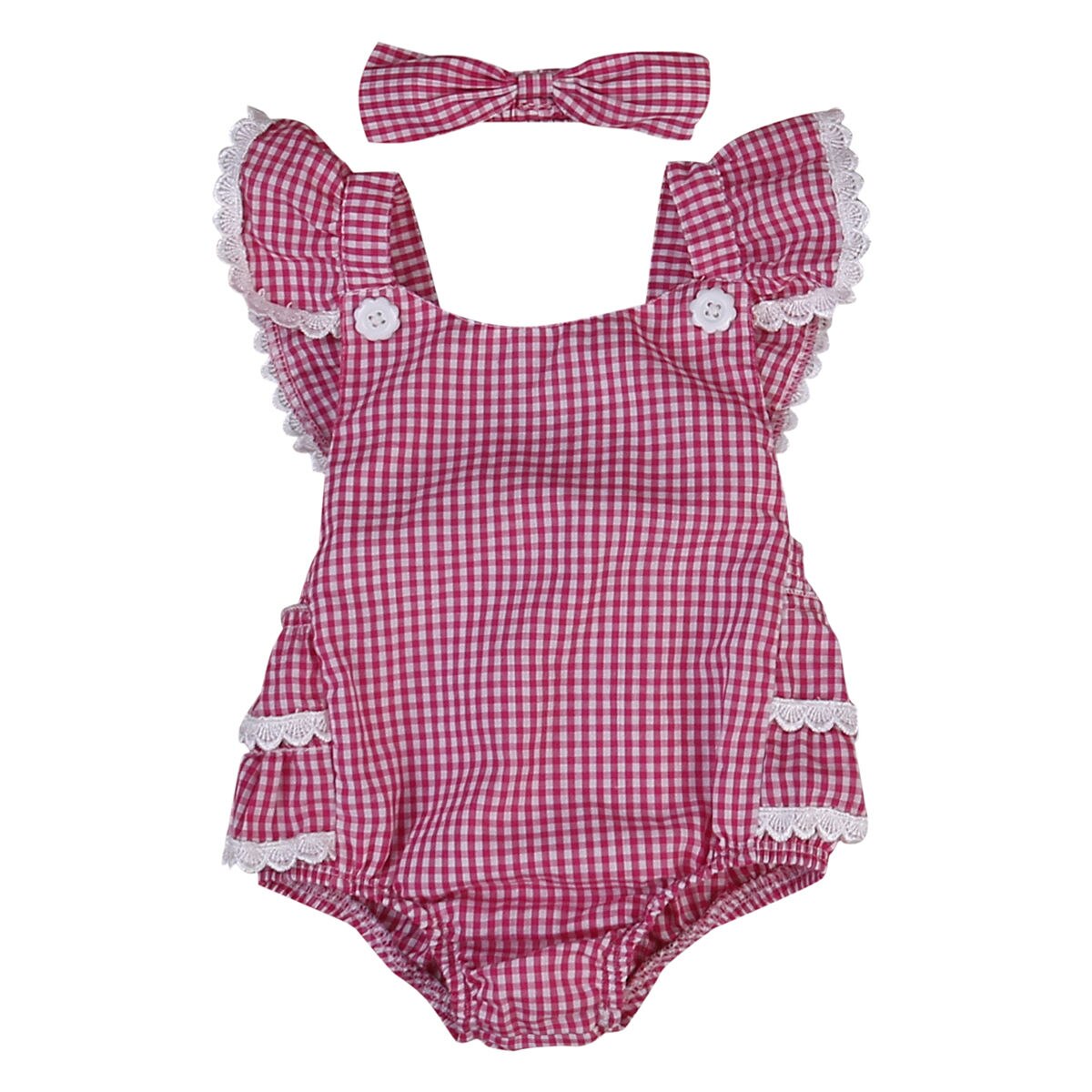 Cute Newborn Infant Baby Girls +Headband Jumpsuit Bodysuit Clothes Outfits - ebowsos