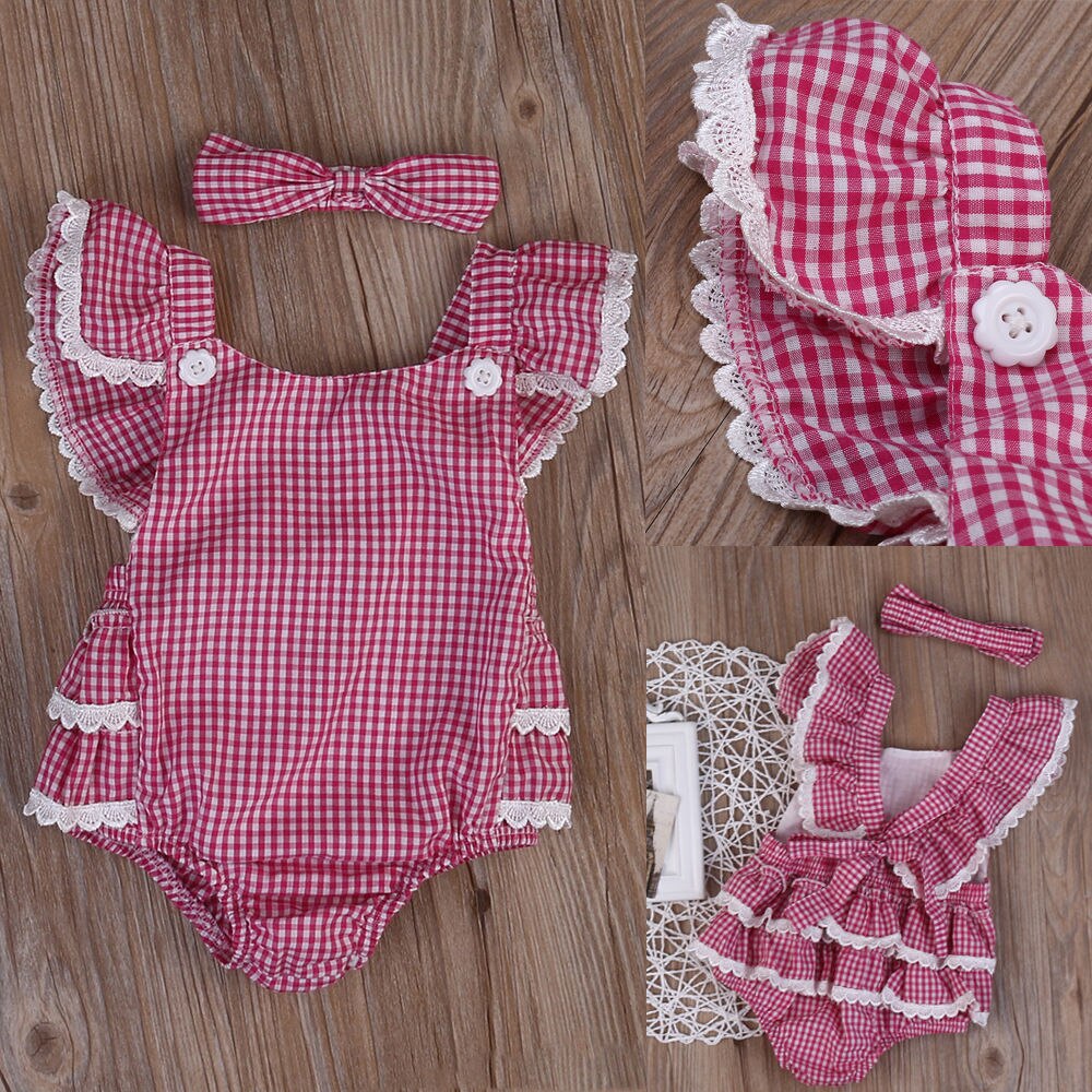 Cute Newborn Infant Baby Girls +Headband Jumpsuit Bodysuit Clothes Outfits - ebowsos