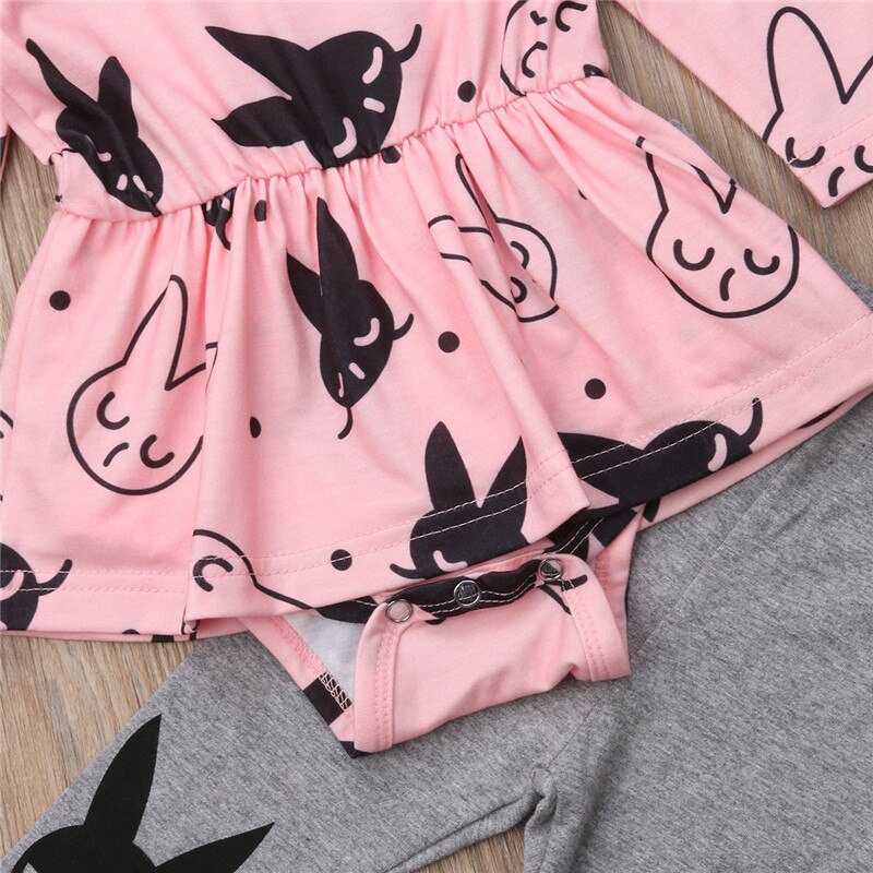 Cute Newborn Infant Kid Baby Girl Cartoon Tops Long Sleeve Romper+Long Pants+Headband 3pcs Autumn Cotton Clothing - ebowsos