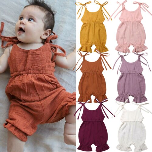 Cute Newborn Kids Baby Girl Summer Solid Romper Jumpsuit Outfit Sunsuit - ebowsos