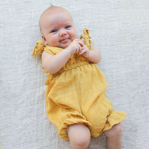 Cute Newborn Kids Baby Girl Summer Solid Romper Jumpsuit Outfit Sunsuit - ebowsos