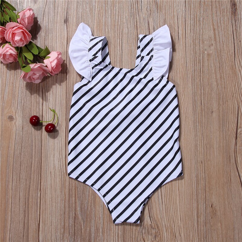 Cute Newborn Kids Baby Girl Summer Striped Swimsuit Swimwear Toddler Girls Bowknot Backless Bathing Suit Beachwear Biquini - ebowsos