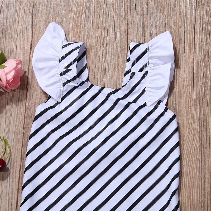 Cute Newborn Kids Baby Girl Summer Striped Swimsuit Swimwear Toddler Girls Bowknot Backless Bathing Suit Beachwear Biquini - ebowsos