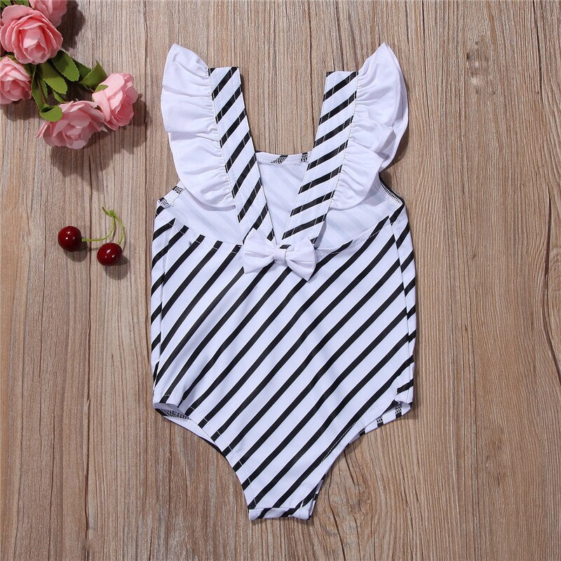 Cute Newborn Kids Baby Girl Summer Striped Swimsuit Swimwear Toddler Girls Bowknot Backless Bathing Suit Beachwear Biquini - ebowsos