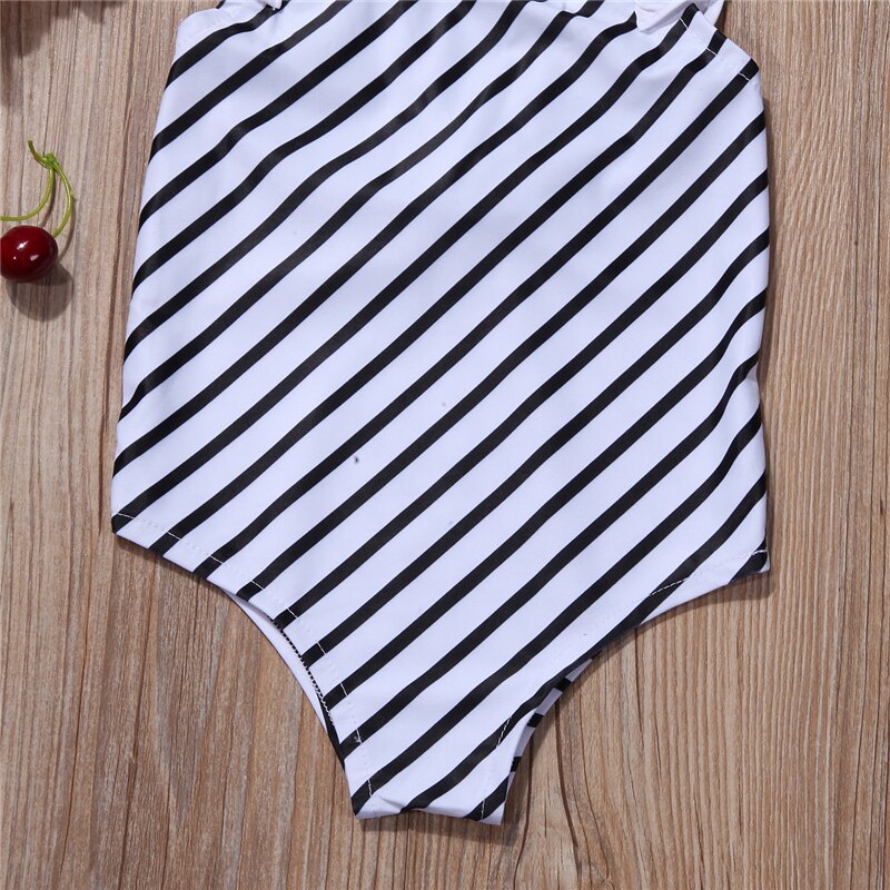 Cute Newborn Kids Baby Girl Summer Striped Swimsuit Swimwear Toddler Girls Bowknot Backless Bathing Suit Beachwear Biquini - ebowsos