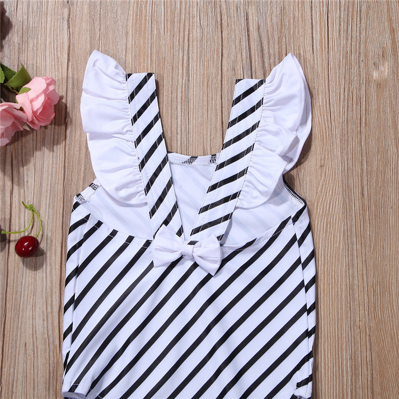 Cute Newborn Kids Baby Girl Summer Striped Swimsuit Swimwear Toddler Girls Bowknot Backless Bathing Suit Beachwear Biquini - ebowsos