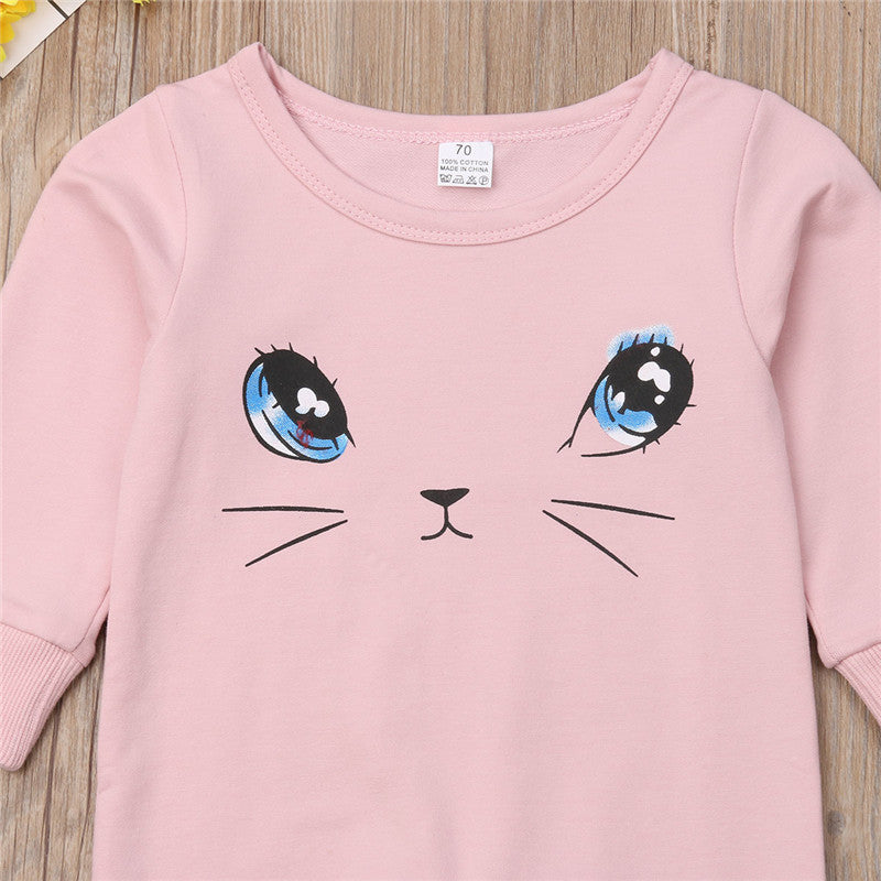 Cute Newborn Romper Toddler Baby Girls Cartoon Long Sleeve Jumpsuit Outfits Autumn Cat Autumn Clothes - ebowsos