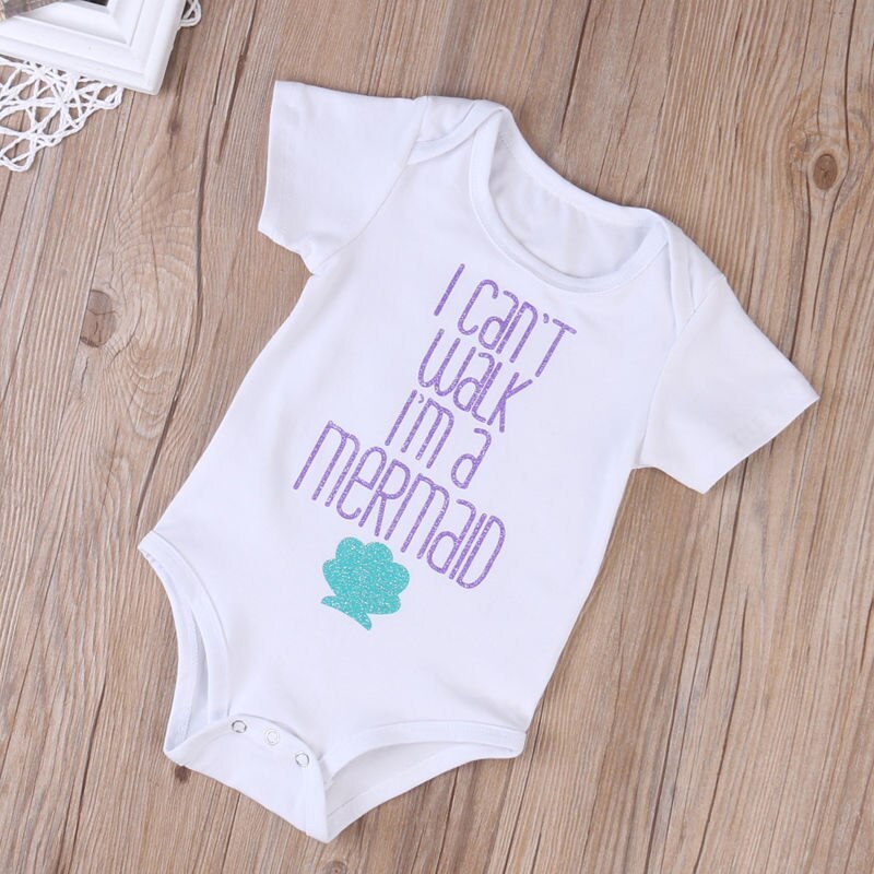 Cute Newborn Summer Baby Girl Bodysuit Letter Cartoon Cotton Short Sleeve Jumpsuit Clothes Outfit Sui - ebowsos