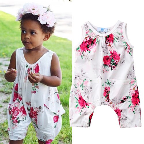 Cute Newborn Toddler Baby Girls Clothes Summer Floral Romper Sleeveless Jumpsuit Outfit Clothes - ebowsos