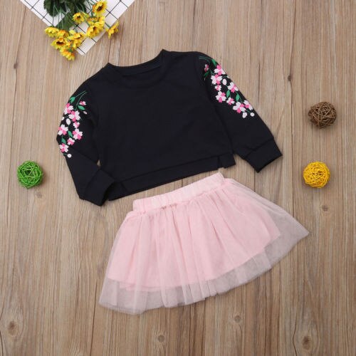 Cute Newborn Toddler Baby Girls Clothes Sweatshirt Tops Shirt+TuTu Tulle Mini Skirts 2Pcs Set - ebowsos