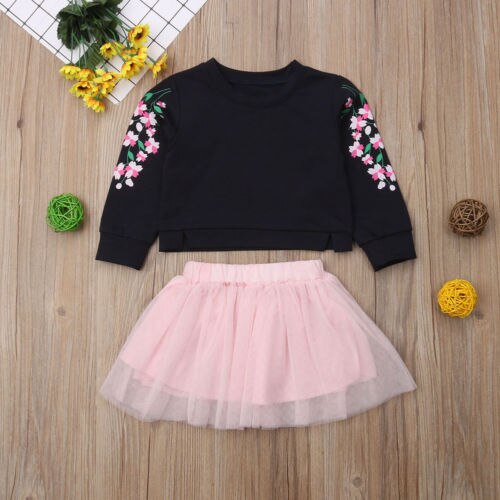 Cute Newborn Toddler Baby Girls Clothes Sweatshirt Tops Shirt+TuTu Tulle Mini Skirts 2Pcs Set - ebowsos