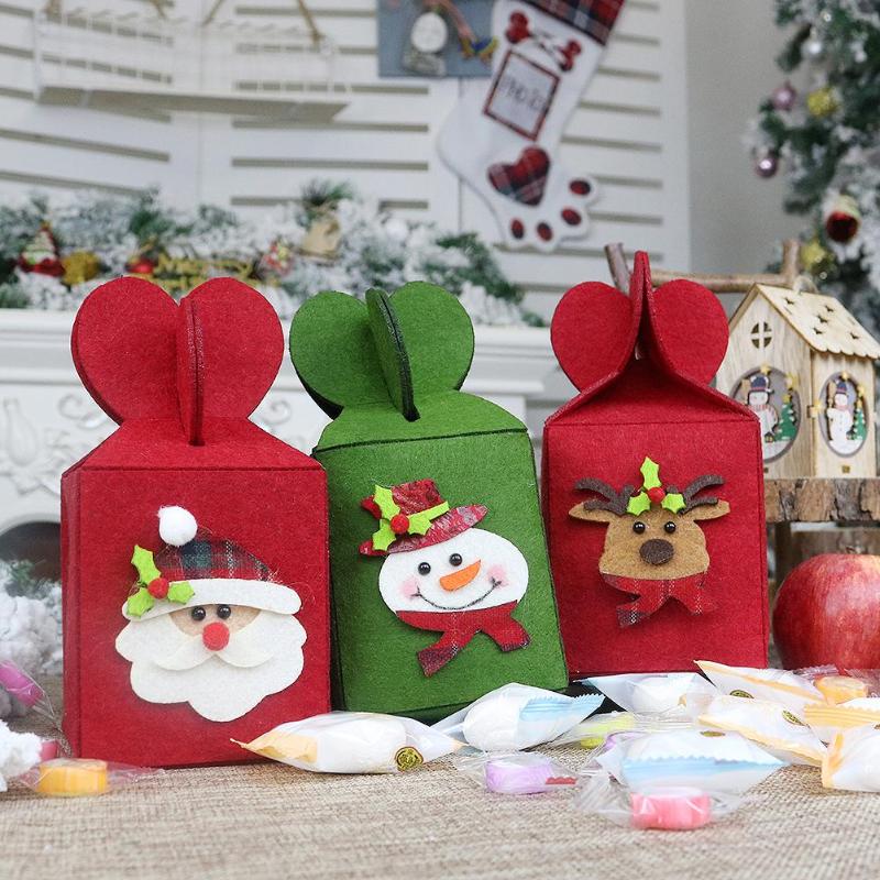 Cute Non-Woven Santa Claus Gift Bag Christmas Folding Apple Box Originality Leather Cloth Snowman Elk Production New Year Decor - ebowsos