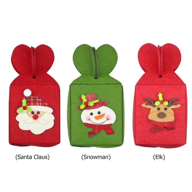 Cute Non-Woven Santa Claus Gift Bag Christmas Folding Apple Box Originality Leather Cloth Snowman Elk Production New Year Decor - ebowsos