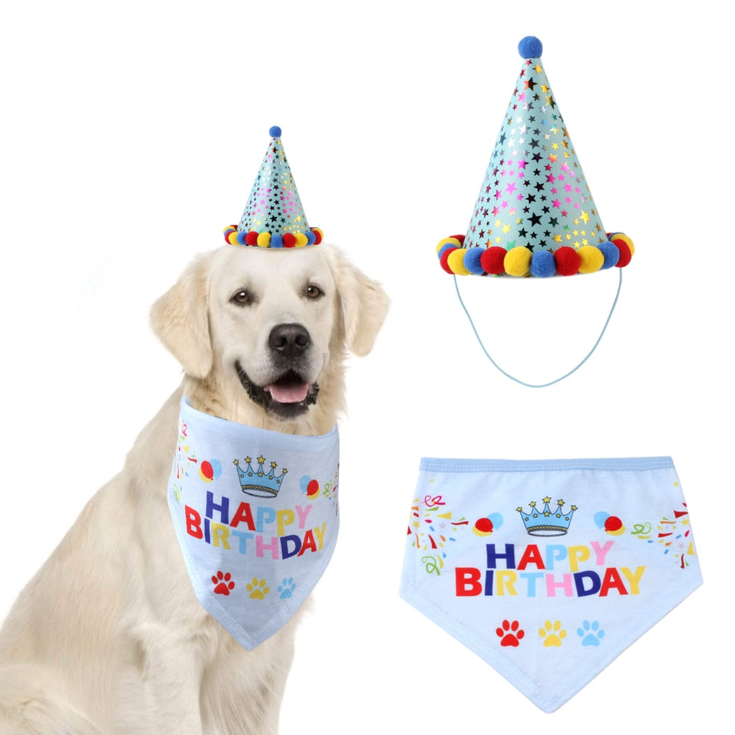 Cute Pet Birthday Party Dress Hat Saliva Towel Set Fashion Adjustable Pet Bandana Cone Hat Costume For Birthday Dropshipping-ebowsos