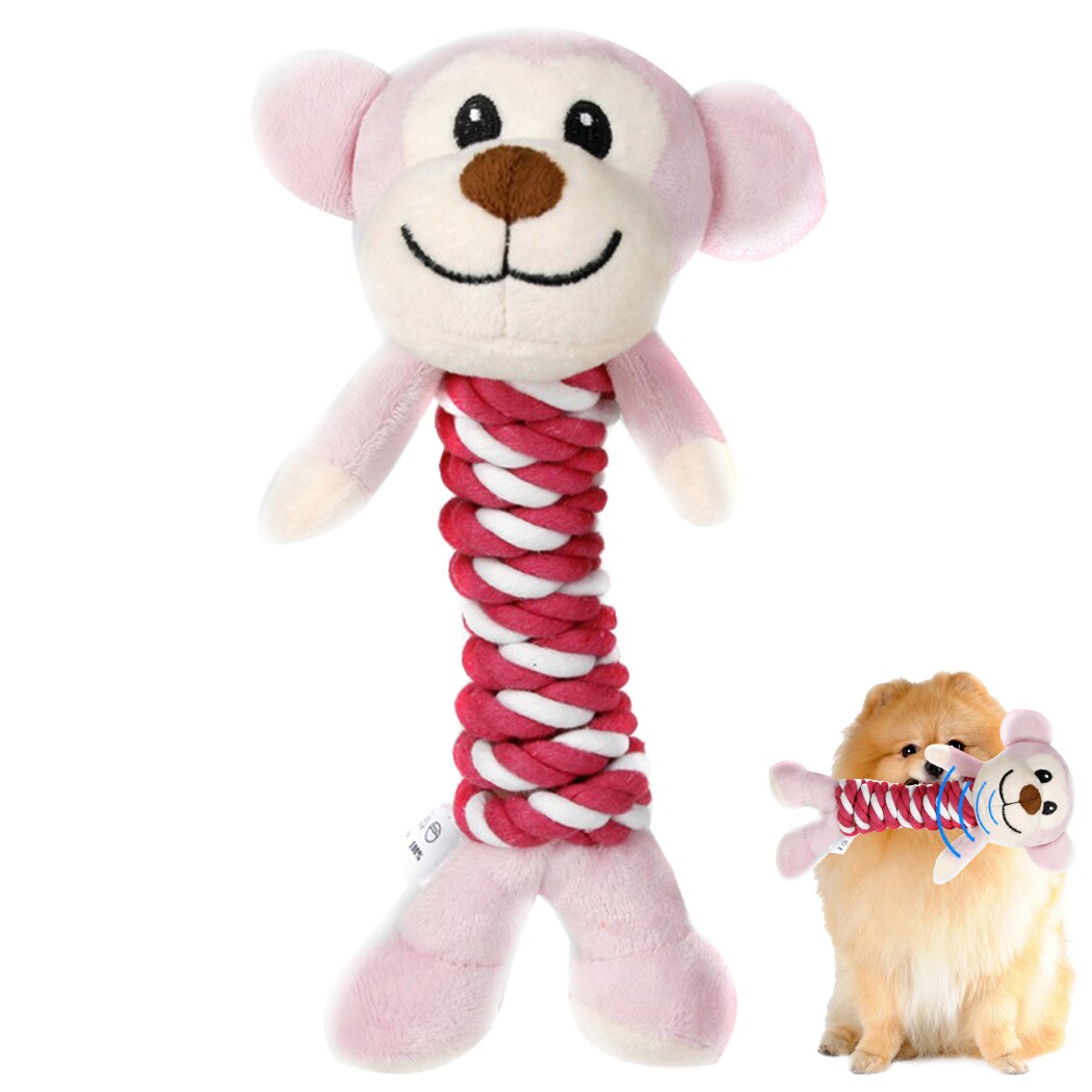 Cute Pet Dog Toys Chew Squeaker Animals Pet Toys Plush Bear With Rope Bite Resistant Plush Dog Chew Toy For Pet Dog-ebowsos