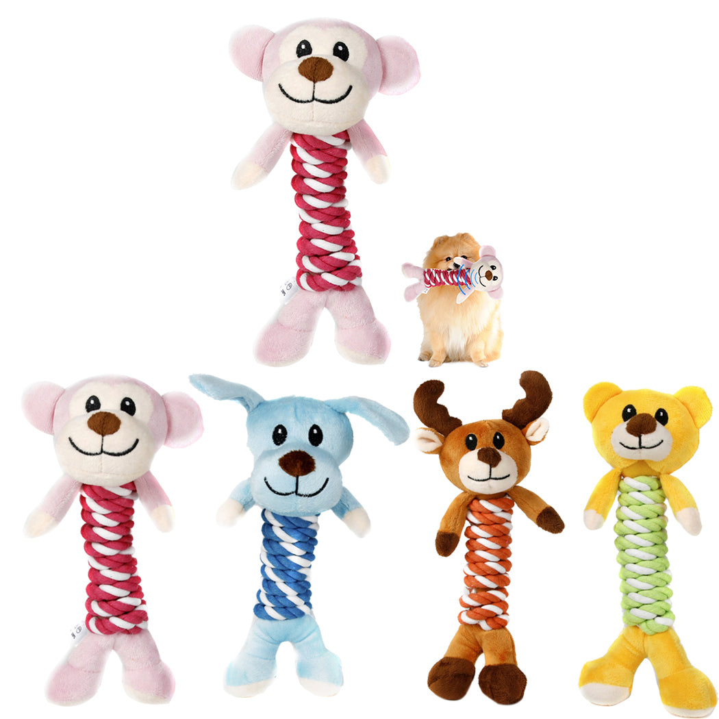 Cute Pet Dog Toys Chew Squeaker Animals Pet Toys Plush Bear With Rope Bite Resistant Plush Dog Chew Toy For Pet Dog-ebowsos