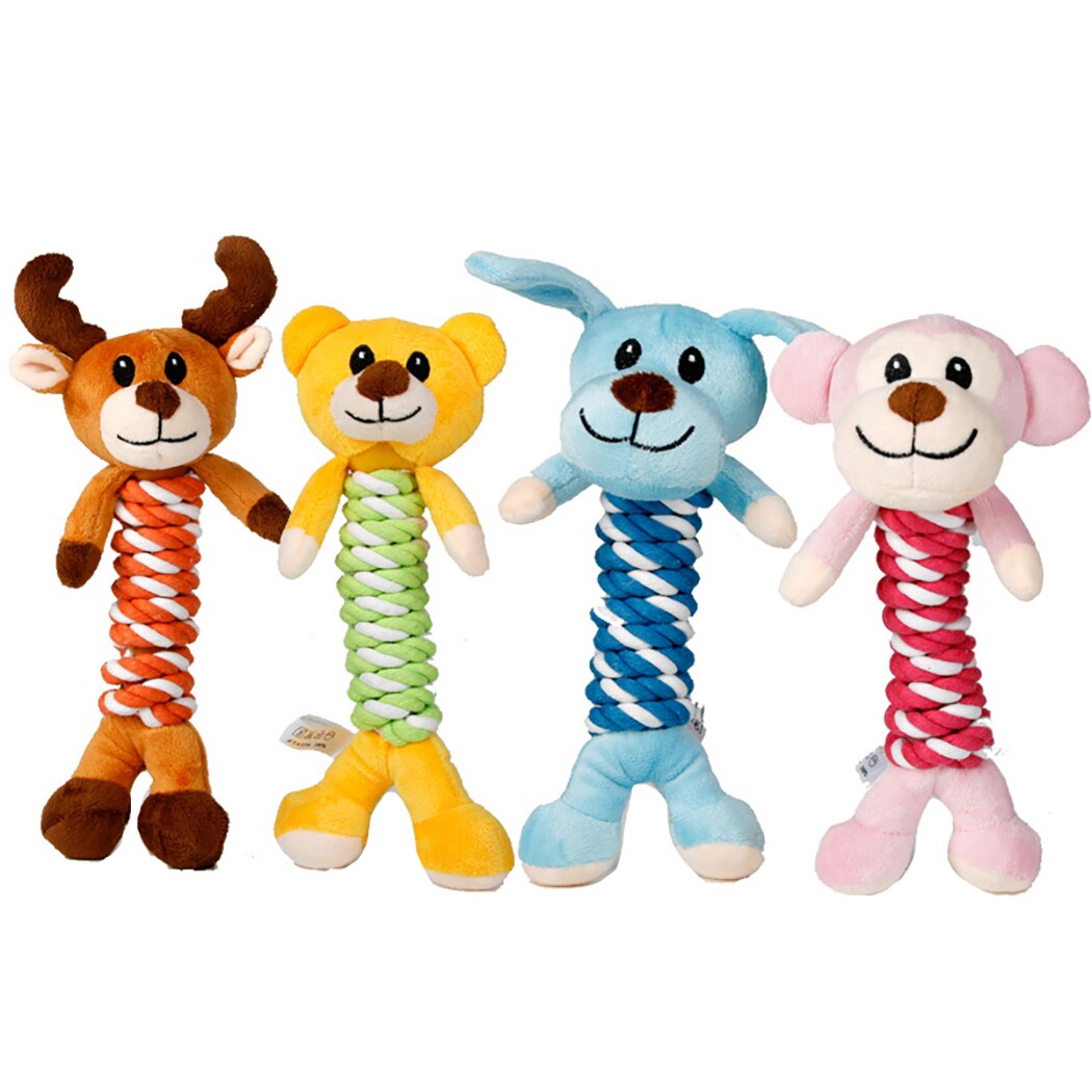 Cute Pet Dog Toys Chew Squeaker Animals Pet Toys Plush Bear With Rope Bite Resistant Plush Dog Chew Toy For Pet Dog-ebowsos