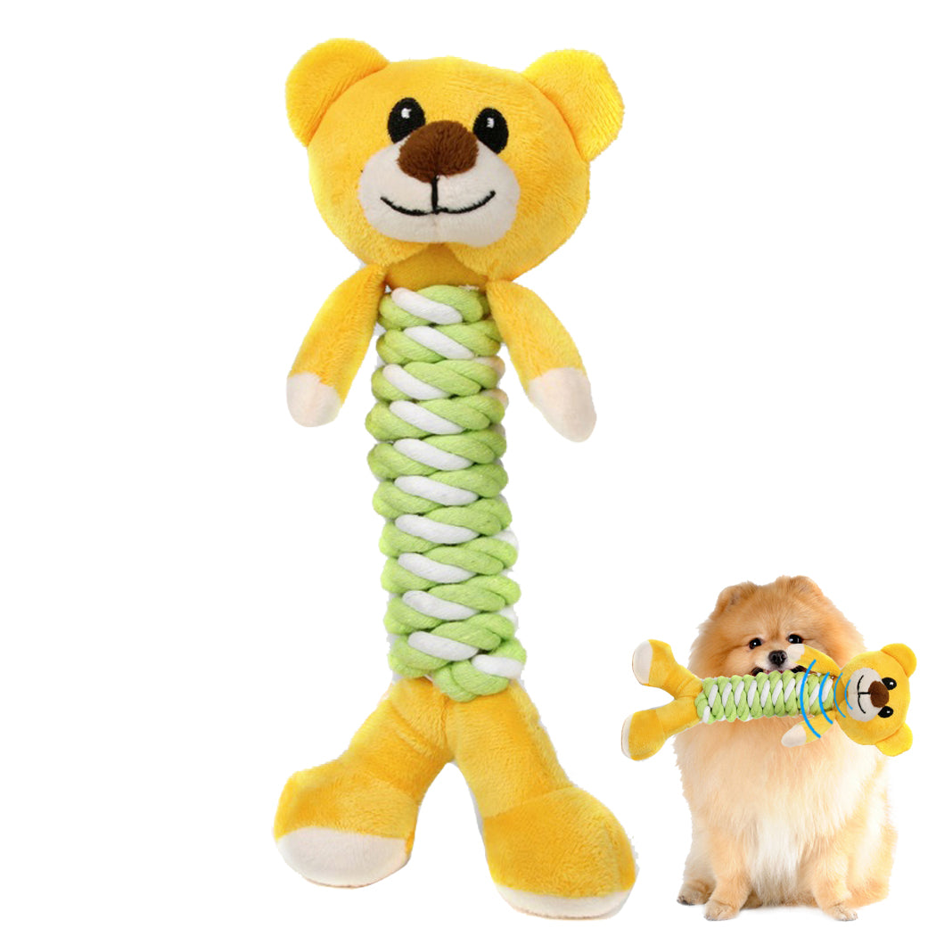 Cute Pet Dog Toys Chew Squeaker Animals Pet Toys Plush Bear With Rope Bite Resistant Plush Dog Chew Toy For Pet Dog-ebowsos