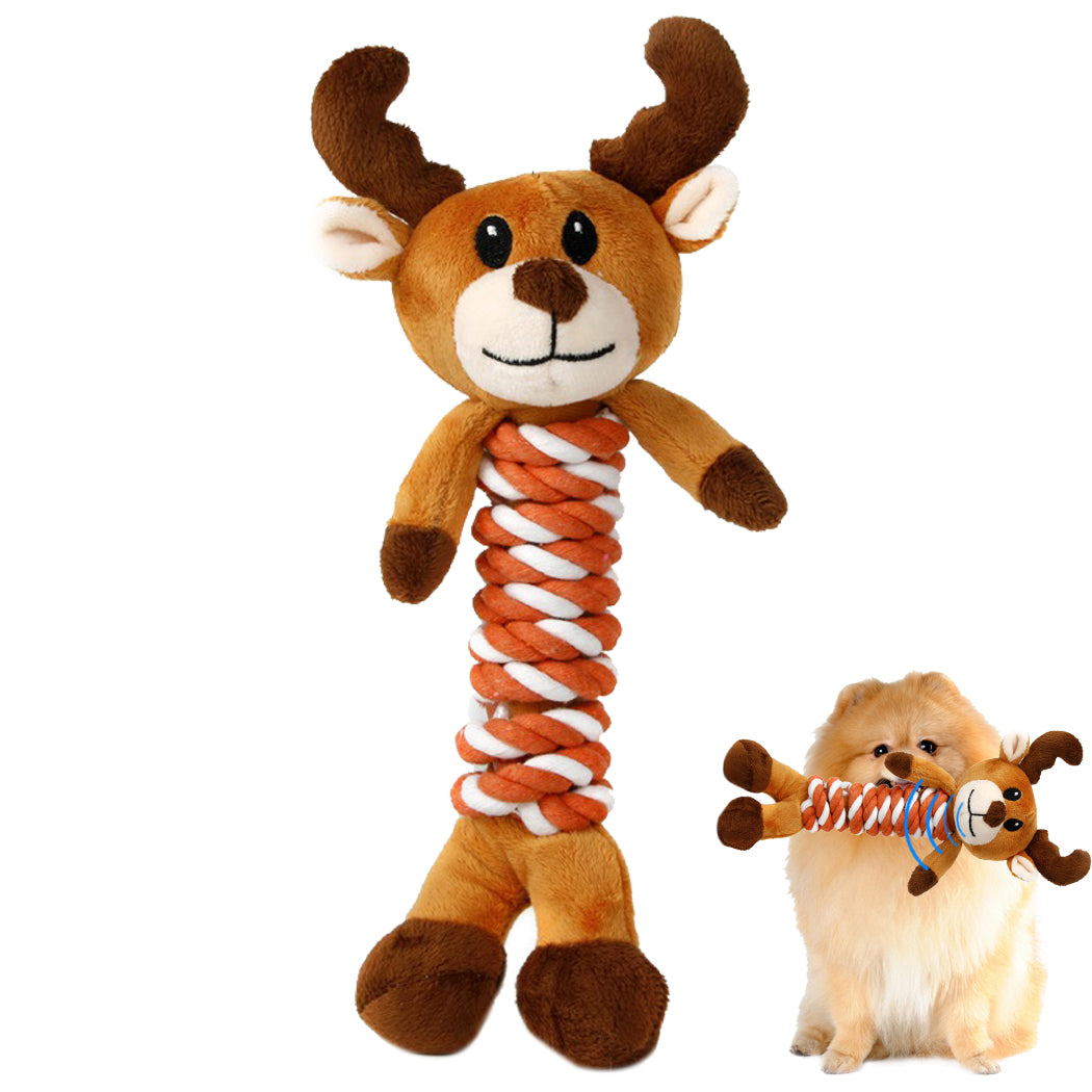 Cute Pet Dog Toys Chew Squeaker Animals Pet Toys Plush Bear With Rope Bite Resistant Plush Dog Chew Toy For Pet Dog-ebowsos