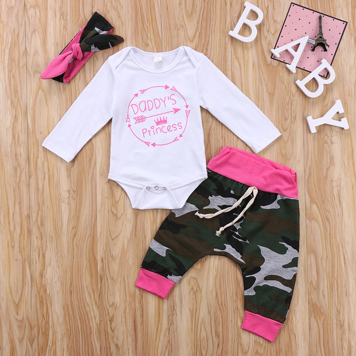 Cute Princess Kids Baby Girls Outfit Long Sleeve Bodysuit Pants Leggings Headband Clothes Set - ebowsos