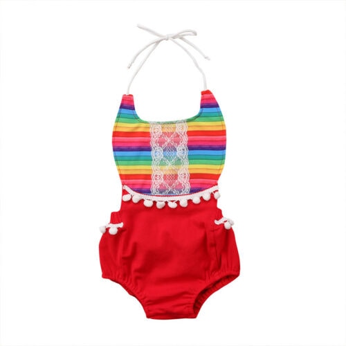 Cute Rainbow Newborn Baby Girl Sleeveless Romper Jumpsuit Clothes Outfit - ebowsos