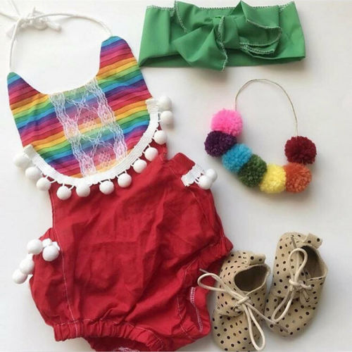 Cute Rainbow Newborn Baby Girl Sleeveless Romper Jumpsuit Clothes Outfit - ebowsos