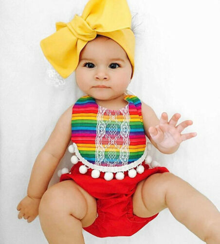 Cute Rainbow Newborn Baby Girl Sleeveless Romper Jumpsuit Clothes Outfit - ebowsos