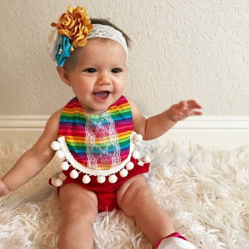 Cute Rainbow Newborn Baby Girl Sleeveless Romper Jumpsuit Clothes Outfit - ebowsos