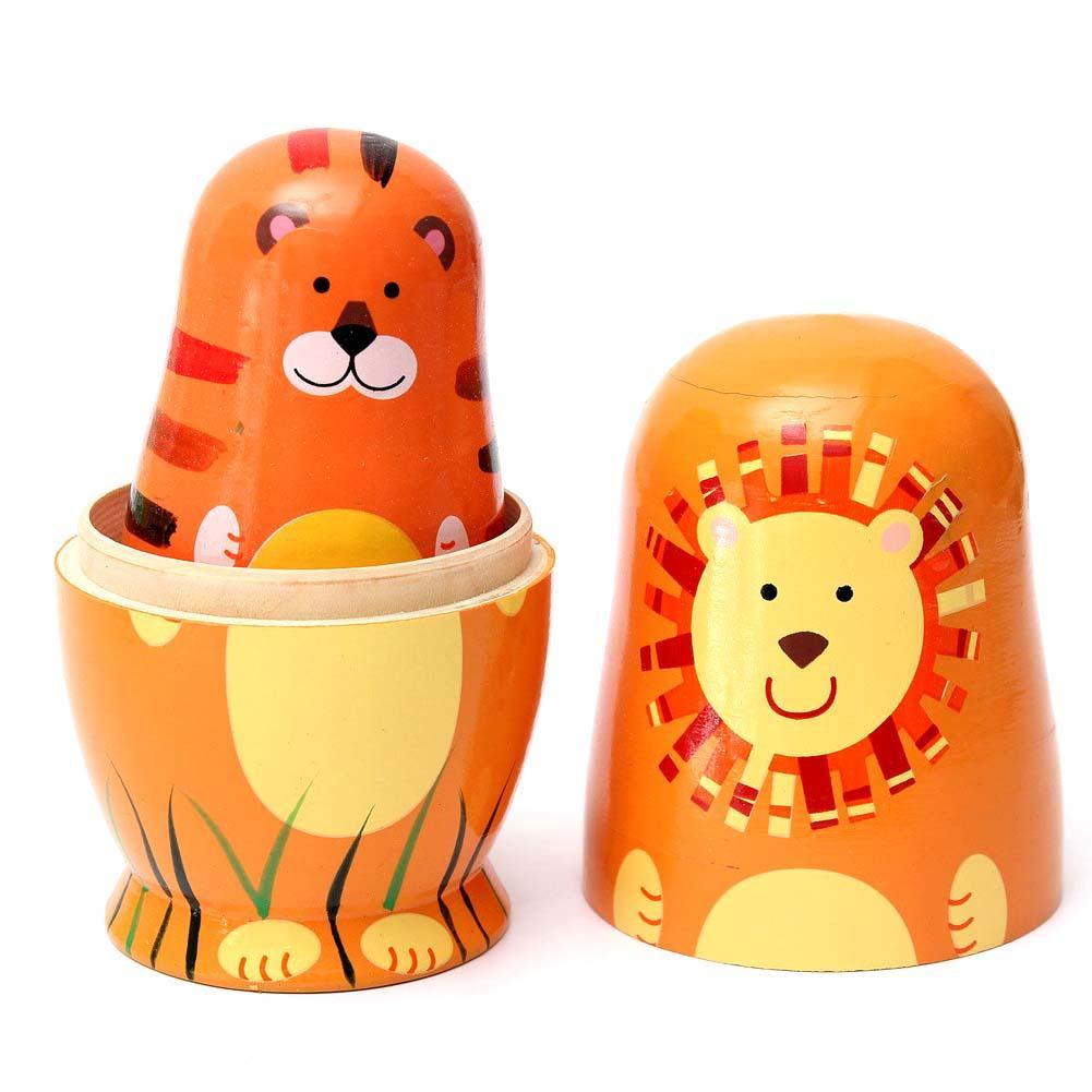 Cute Set of 5Pcs Wooden Nesting Dolls Matryoshka Animal Russian Toy Xmas Gift-ebowsos