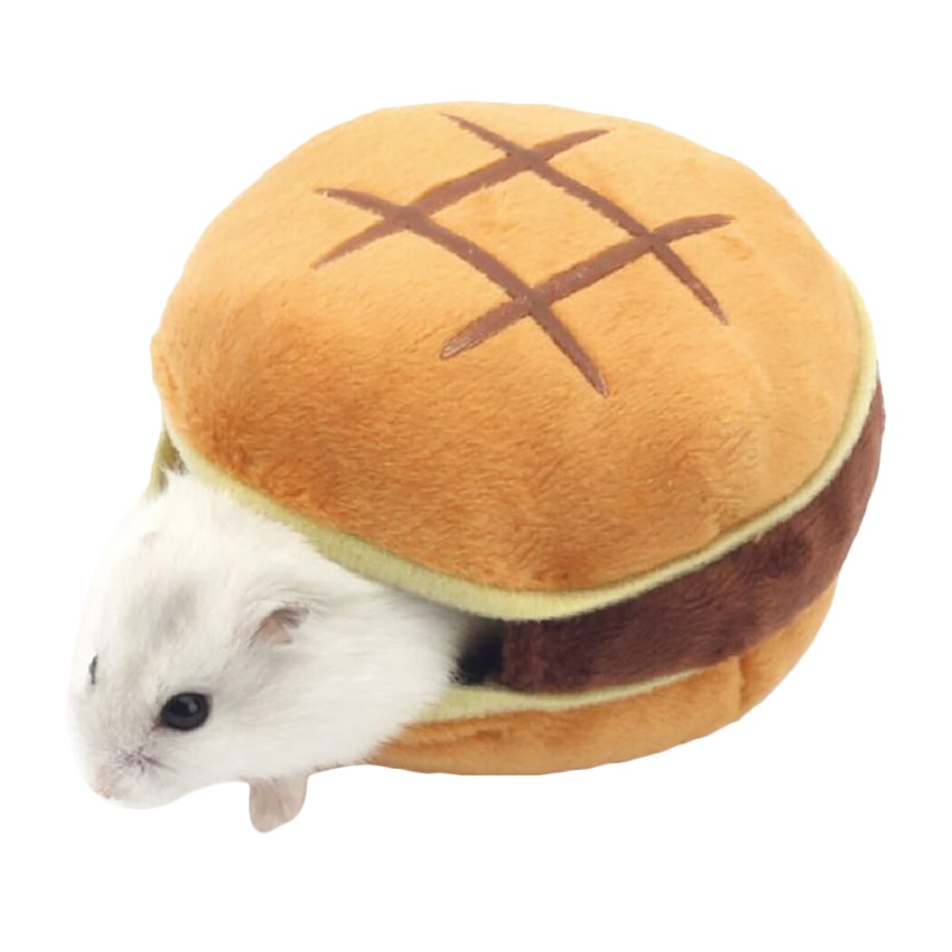 Cute Small Pet Soft Plush Hamburger Nest Bed Squirrel Hamster Cotton Bed Small Pet Warm House Comfortable Small Animal Nest-ebowsos