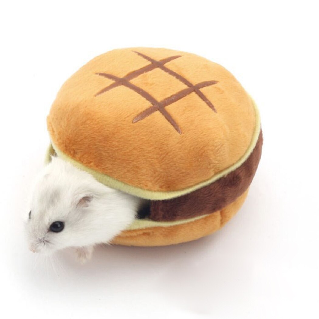 Cute Small Pet Soft Plush Hamburger Nest Bed Squirrel Hamster Cotton Bed Small Pet Warm House Comfortable Small Animal Nest-ebowsos