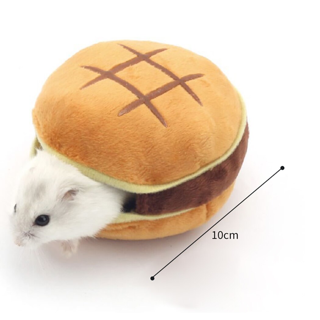 Cute Small Pet Soft Plush Hamburger Nest Bed Squirrel Hamster Cotton Bed Small Pet Warm House Comfortable Small Animal Nest-ebowsos