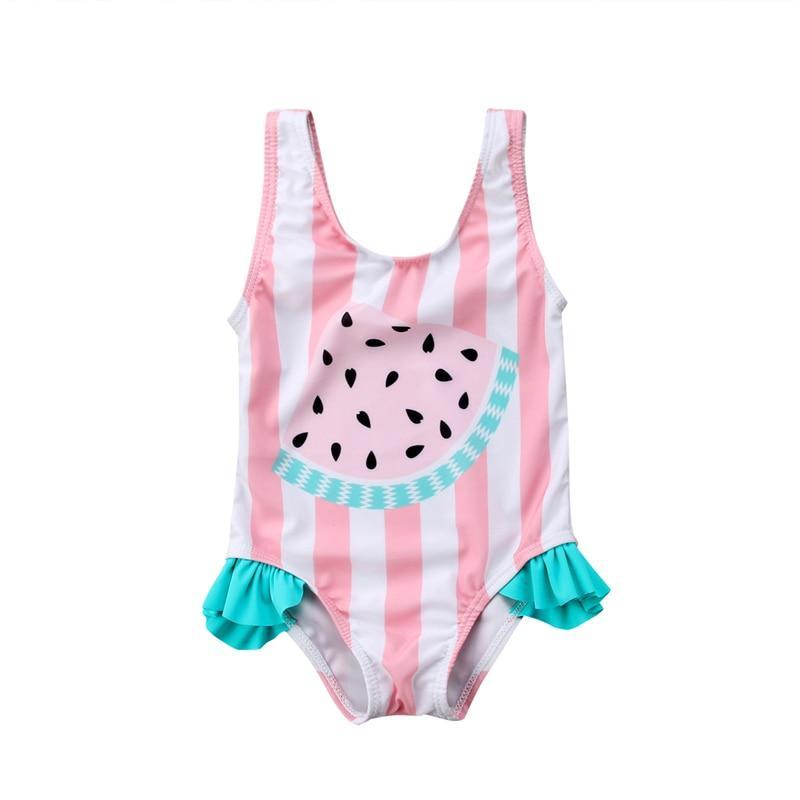 Cute Summer Toddler Baby Girls Watermelon Striped Swimsuit Swimwear Swimming Bikini Bathing - ebowsos