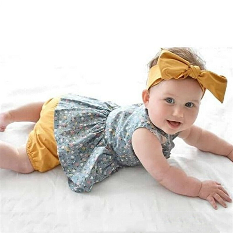 Cute Toddler Baby Girls Clothes Floral Tops Dress +Shorts 3PCS Outfits Sunsuit - ebowsos