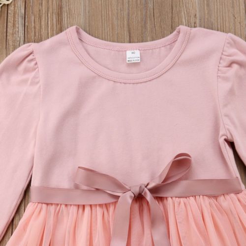 Cute Toddler Infant Baby Girls Long Sleeves Party Dress Tutu Lace Dresses Outfit - ebowsos