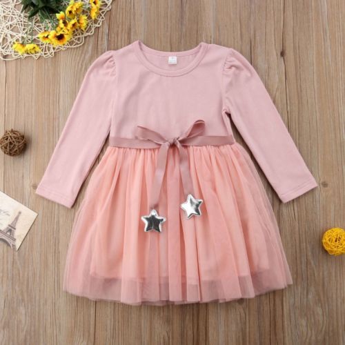 Cute Toddler Infant Baby Girls Long Sleeves Party Dress Tutu Lace Dresses Outfit - ebowsos