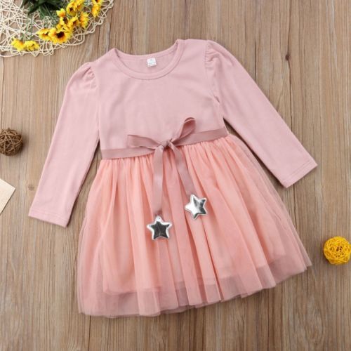 Cute Toddler Infant Baby Girls Long Sleeves Party Dress Tutu Lace Dresses Outfit - ebowsos