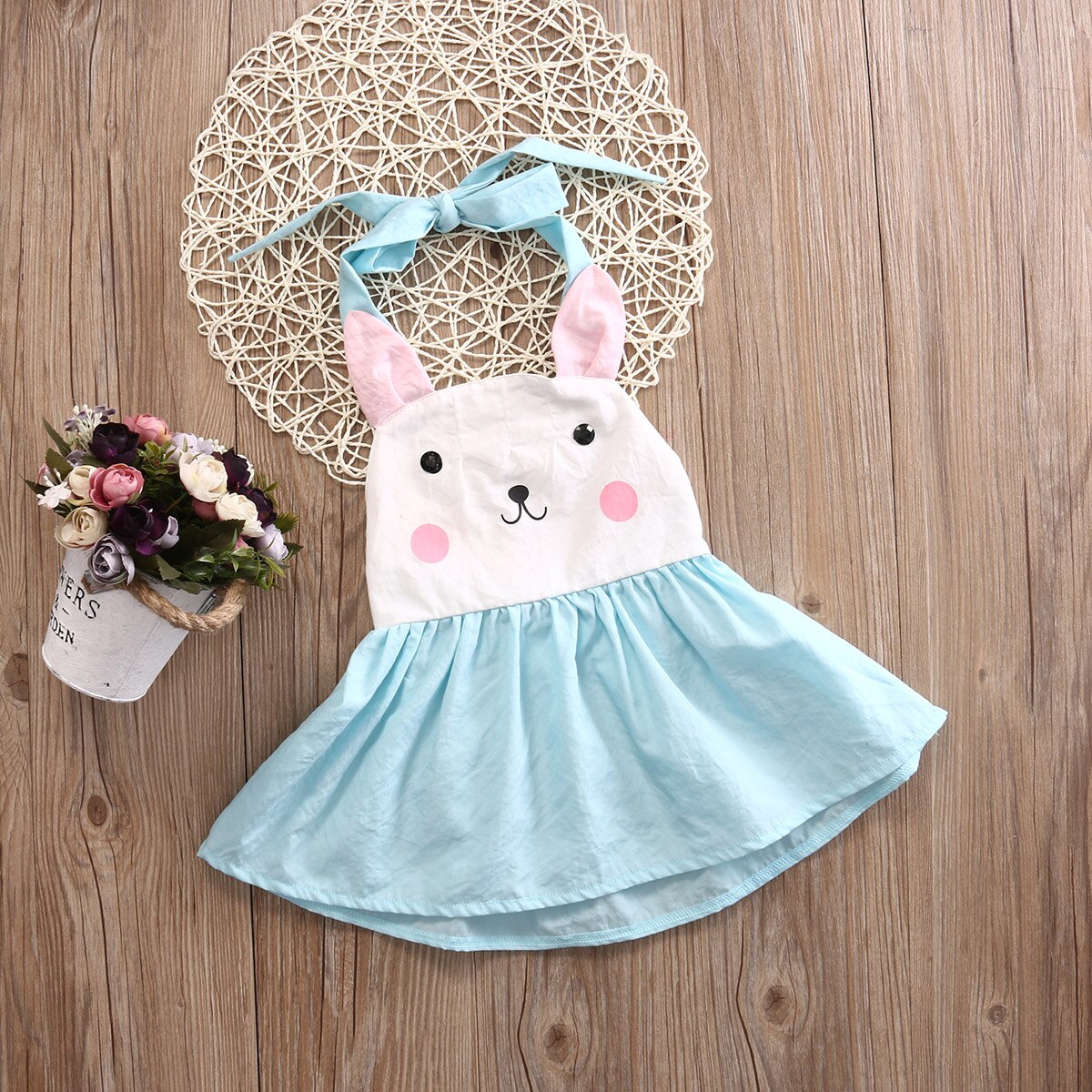 Cute Toddler Kids Girl Dress Summer Sleeveless Bunny Halter Princess Girls Party Dresses Children Girls One Piece - ebowsos