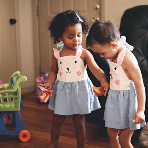 Cute Toddler Kids Girl Dress Summer Sleeveless Bunny Halter Princess Girls Party Dresses Children Girls One Piece - ebowsos