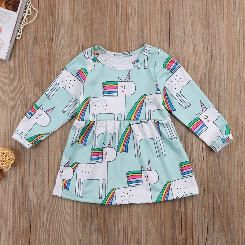 Cute Unicorn A-line Girl Dresses Baby Girls Party Princess Long Sleeve Tulle Tutu Dress For Girls - ebowsos