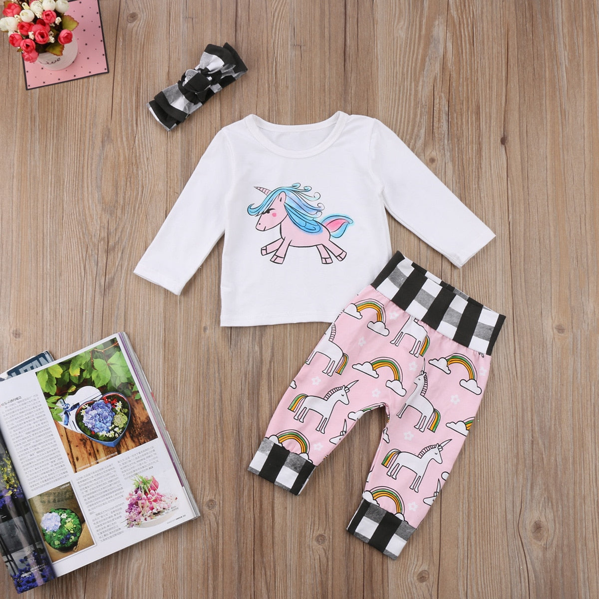 Cute Unicorn Kids Baby Girls Outfits Clothes Long T Shirt Tops Dress +Leggings - ebowsos