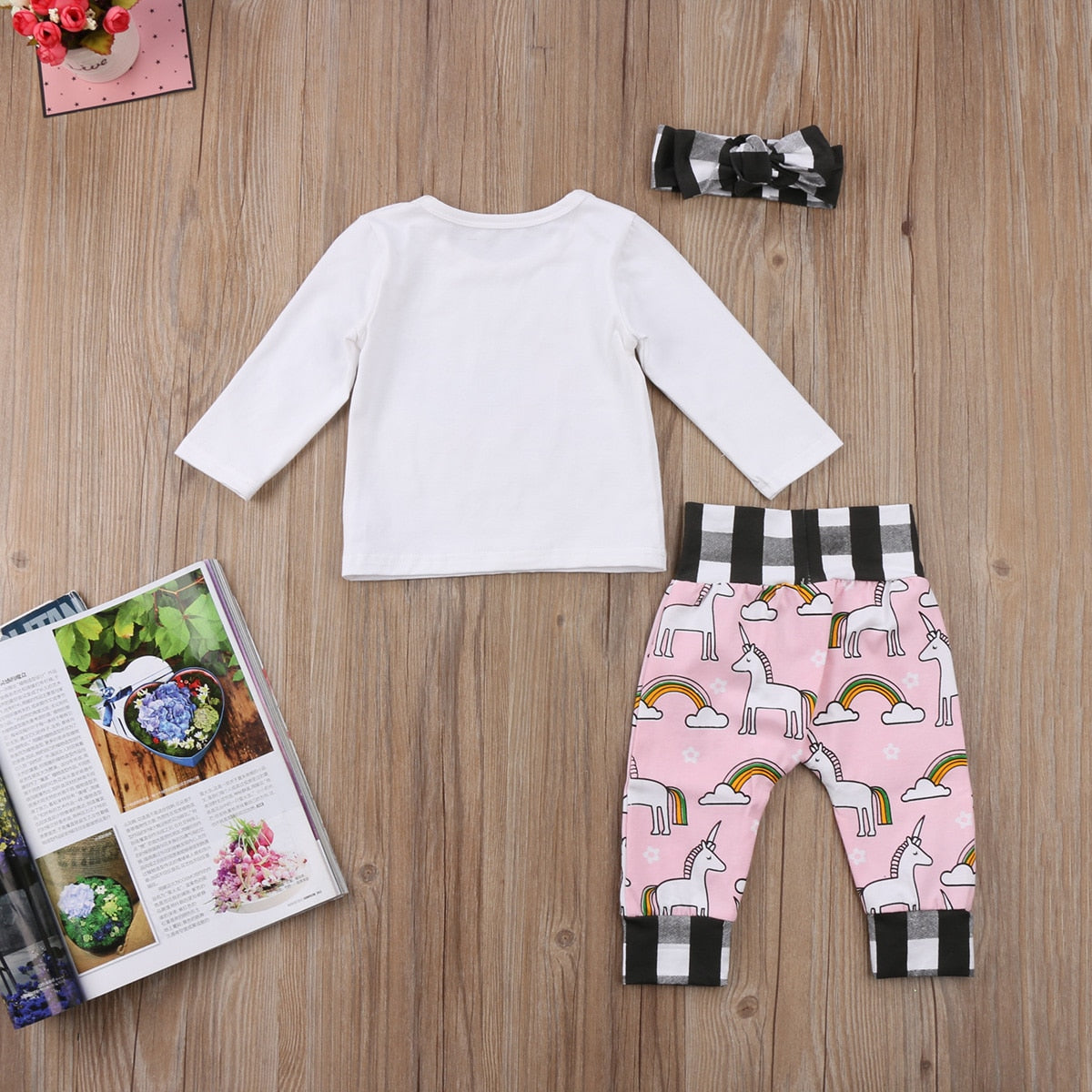 Cute Unicorn Kids Baby Girls Outfits Clothes Long T Shirt Tops Dress +Leggings - ebowsos