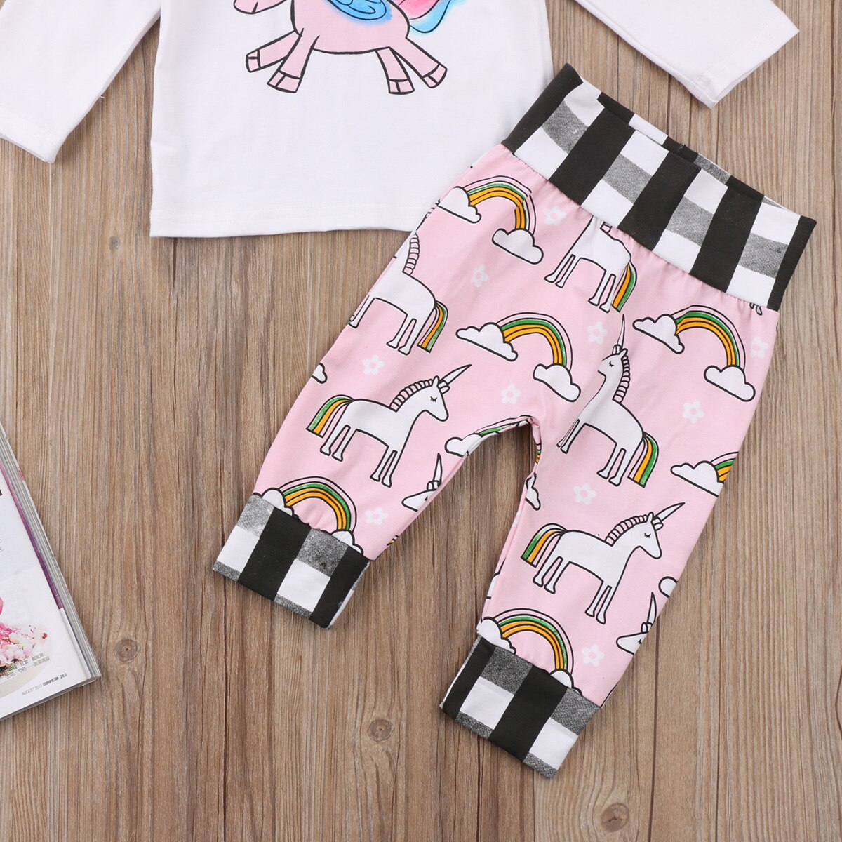 Cute Unicorn Kids Baby Girls Outfits Clothes Long T Shirt Tops Dress +Leggings - ebowsos