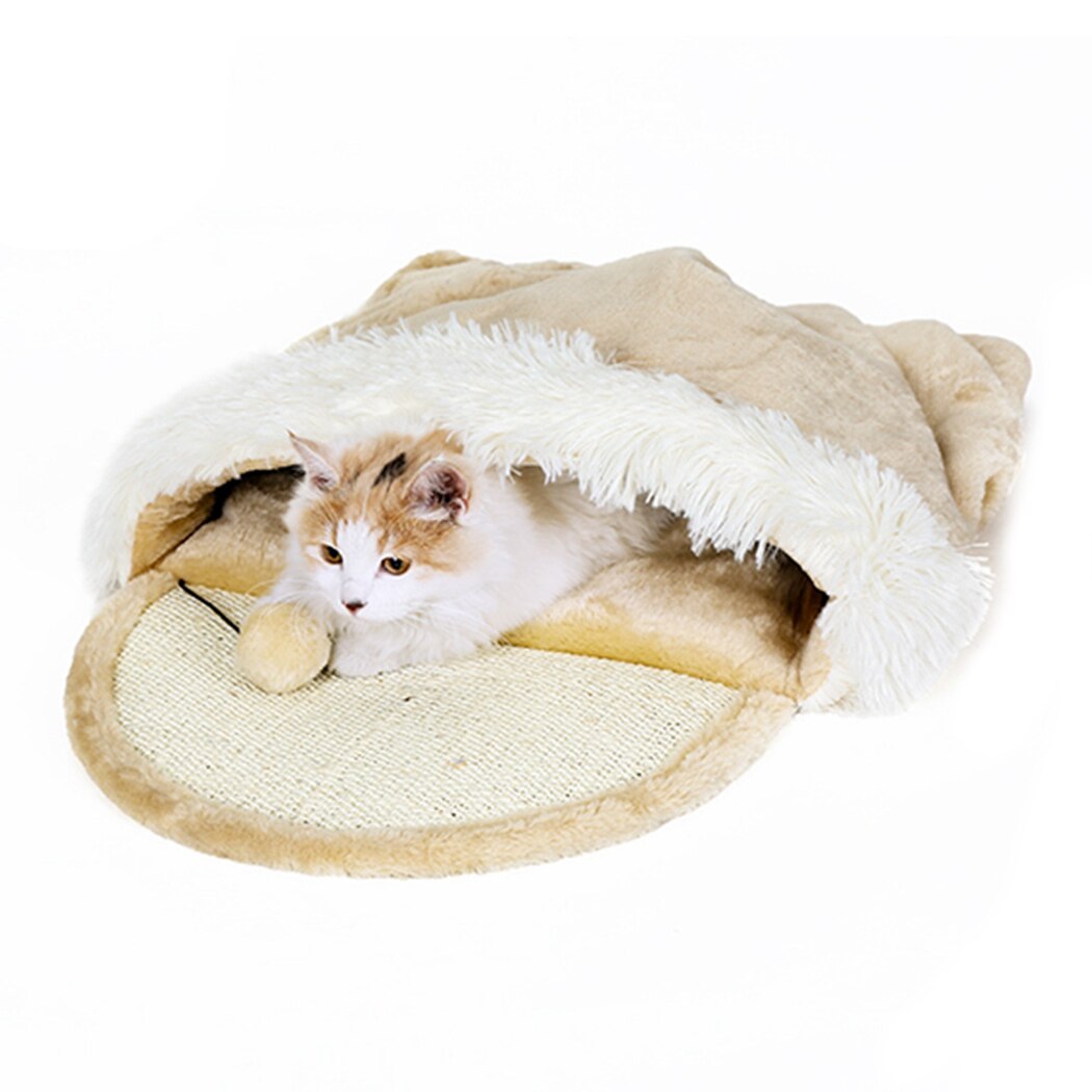 Cute Warm Cat Bed Multifunction Dual-Use Breathable Soft Plush Cat Scratching Bed Cat Sleeping Bag Pet Household Supplies-ebowsos