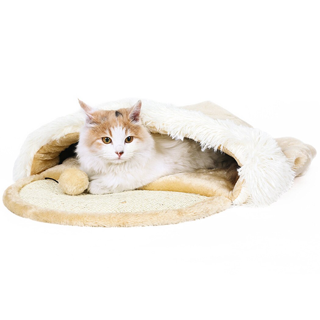 Cute Warm Cat Bed Multifunction Dual-Use Breathable Soft Plush Cat Scratching Bed Cat Sleeping Bag Pet Household Supplies-ebowsos