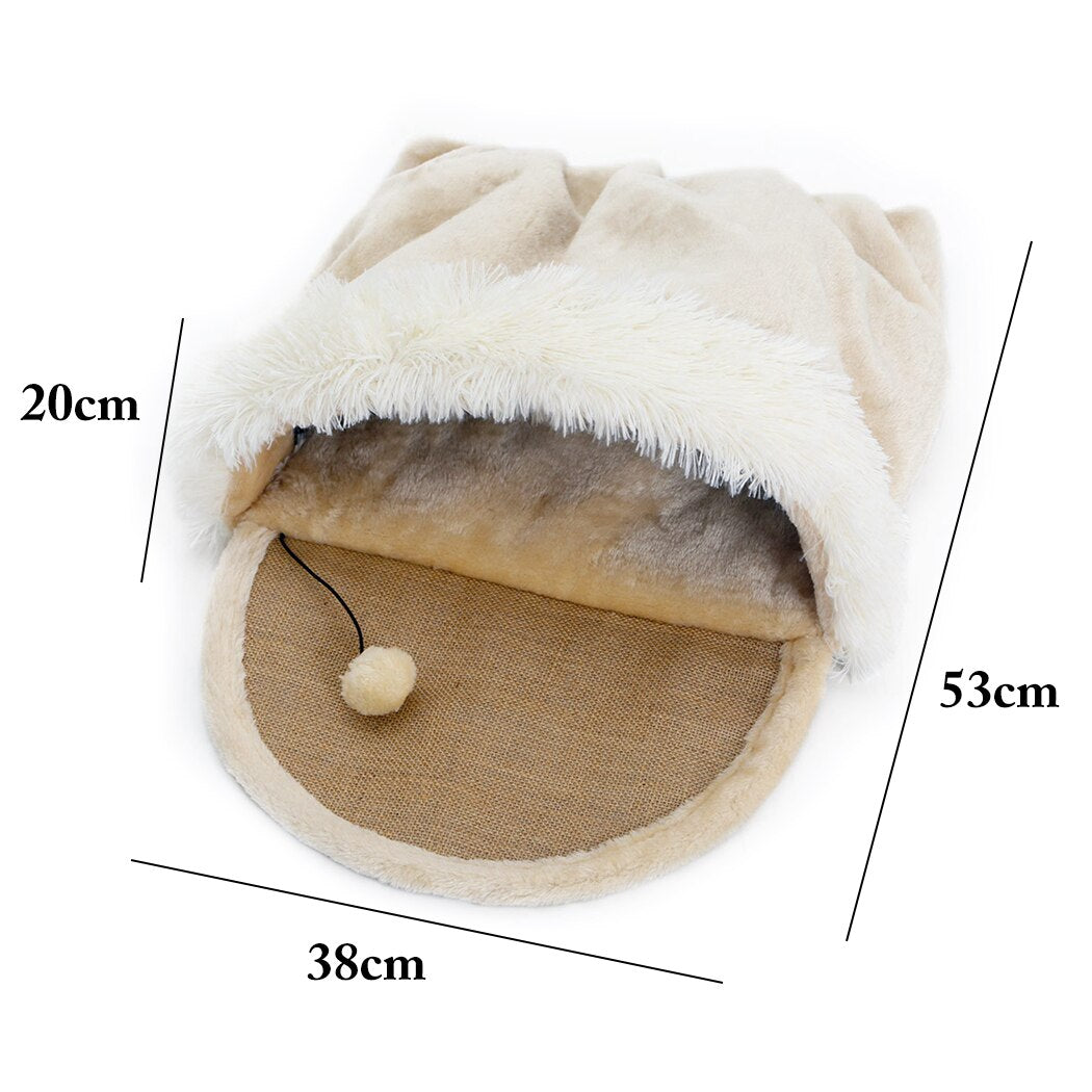 Cute Warm Cat Bed Multifunction Dual-Use Breathable Soft Plush Cat Scratching Bed Cat Sleeping Bag Pet Household Supplies-ebowsos